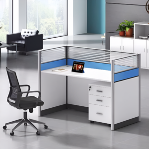 Compact 1-person blue workstation with a sleek, modern design, ideal for home or office use.