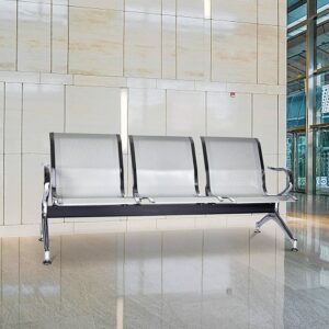 3-Link Steel Office Bench with perforated steel seats and polished finish, designed for modern spaces.